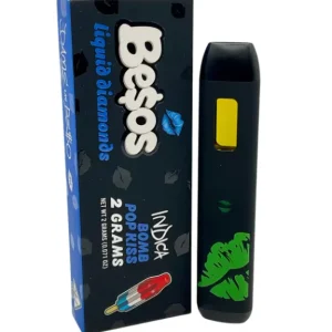 Besos: Bomb Pop Kiss – 2G Disposable Candy popsicle vibes meets bold potency. Bomb Pop Kiss is a throwback in flavor with bold razor-sharp sweetness: blue raspberry, cherry, and lime come together in one nostalgic blast. It’s carried in a sleek 2‑gram liquid diamonds disposable that delivers smooth, vibrant hits with serious strength. Every puff is like biting into that tri‑color frozen pop — icy, candy‑sweet, sharp, and fun.